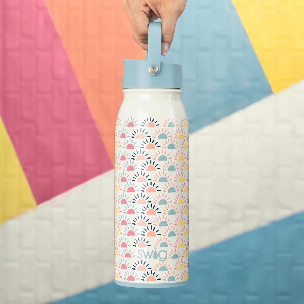 Swig Life 36oz Insulated Water Bottle, Travel Water Bottle with Straw and Lid, Cup Holder Friendly, Stainless Steel (Pickleball)