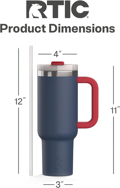 RTIC 30 oz Road Trip Tumbler Double-Walled Ceramic Lined InsulatedStainless Steel Portable Travel Coffee Mug Cup with Lid, Handle and Straw, Periwinkle Bouquet