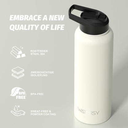 40oz Insulated Water Bottle (Cold for 48 Hrs),BPA Free&Leak Proof,Stainless Steel Water Flask,Water Jug with Straw Spout Lids for Gym,Hiking,Travel,Black Blue