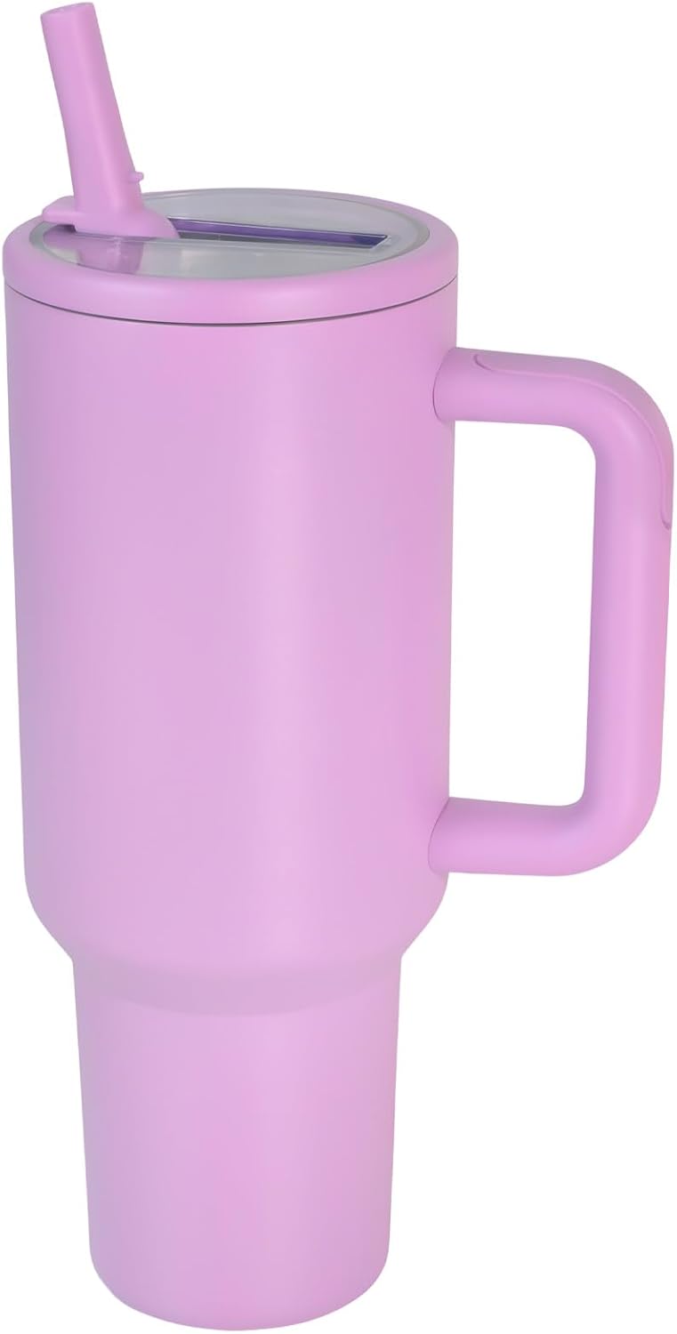 40 oz Insulated Tumbler with Handle,Flip Straw,Lid & Rubber Base Stainless Steel Water Bottle - Leak Proof Vacuum Insulated Mug BPA Free Reusable Travel Cup Gifts for Women/Men (light blue)
