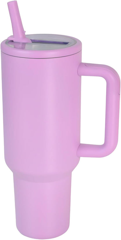 40 oz Insulated Tumbler with Handle,Flip Straw,Lid & Rubber Base Stainless Steel Water Bottle - Leak Proof Vacuum Insulated Mug BPA Free Reusable Travel Cup Gifts for Women/Men (light blue)