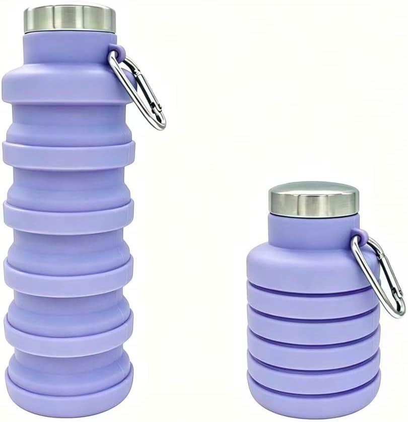 YCT Collapsible Water Bottle 17oz（500ml），Travel Portable Sport Water Bottle，Reusable Silicone Foldable Water Bottles for Gym Camping Hiking (Purple+Black)