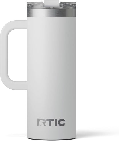 RTIC 20oz Road Trip Travel Mug with Lid and Handle, Ceramic Lined, Insulated, Stainless Steel, Metal, Double Wall Vacuum-Insulation, Portable Coffee, Tea Cup for Hot and Cold Drink, Black