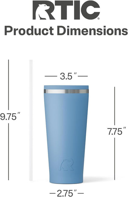 RTIC 20oz Everyday Tumbler Insulated Stainless Steel Portable Travel Coffee Cup with Straw, Ceramic Lining, Spill-Resistant Lid, BPA-Free, Hot and Cold Drink, Beach