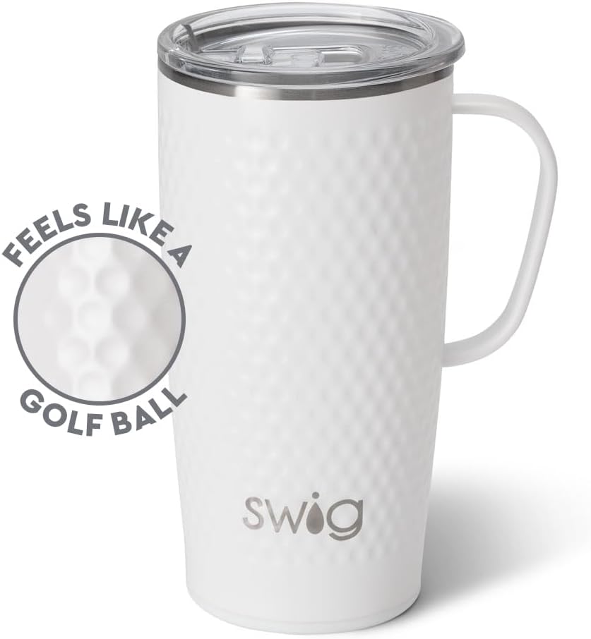 Swig Life 18oz Travel Mug, Insulated Tumbler with Handle and Lid, Cup Holder Friendly, Dishwasher Safe, Stainless Steel, Travel Coffee Cup (Honey Meadow)