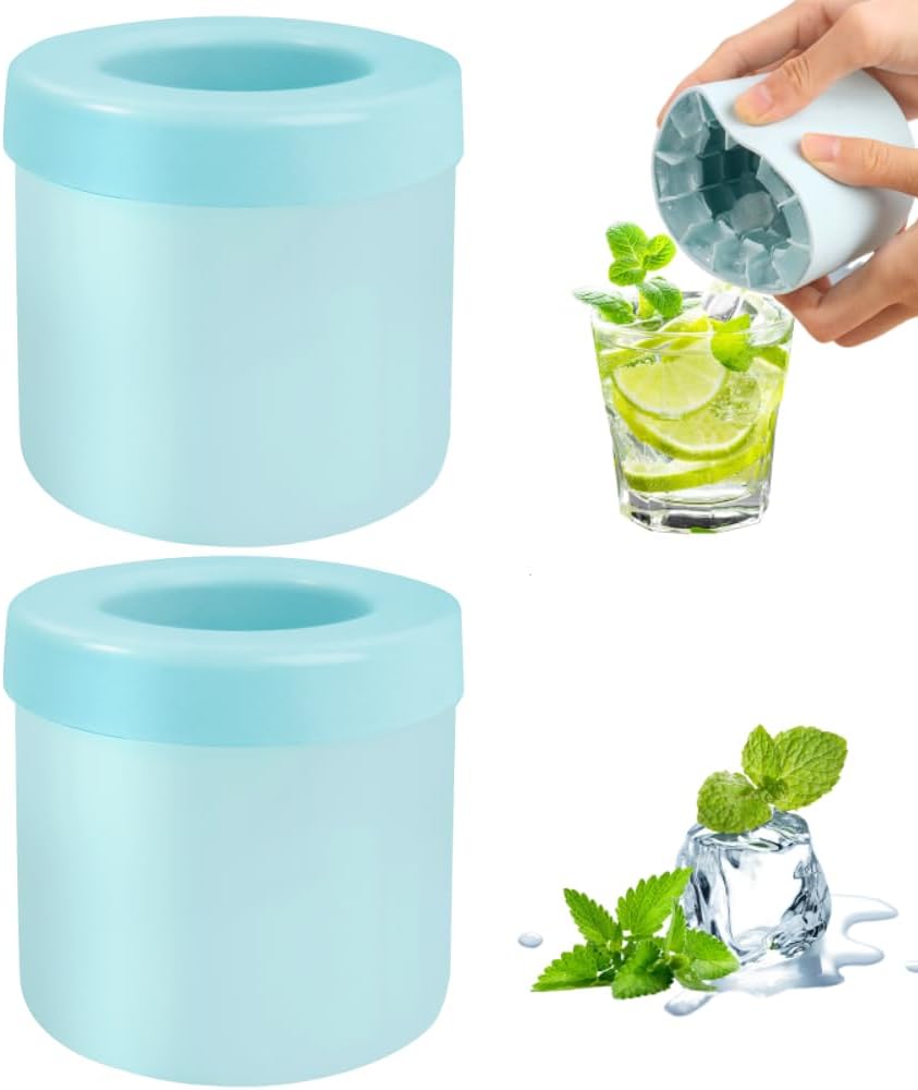 Small Ice Maker Cup, Cylinder Silicone Ice Cube Molds, Mini Ice Maker Cube Tray, Decompress Ice Lattice Ice Cube Trays for freezer, 60 Ice Cubes, Easy-Release 2Pcs