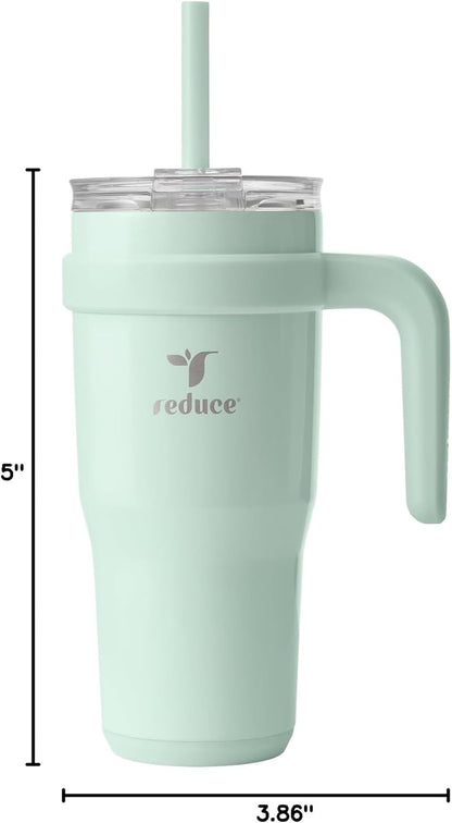 REDUCE 24 oz Stainless Steel Tumbler with Handle - Dual-Wall Vacuum Insulated Travel Mug, Sweat-Proof Lid & Reusable Straw - Keeps Drinks Cold for 24 Hrs, Fits Cupholders, Dishwasher Safe - Lilac Bud