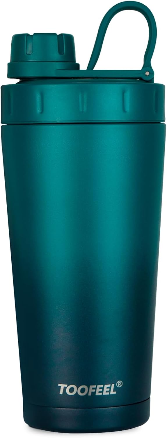 TOOFEEL Protein Shaker Bottle 20 oz - Double Walled Insulated Vacuum Cup for Protein Shakes, Keeps Cold/Hot, Metal Stainless Steel, Preworkout Gym
