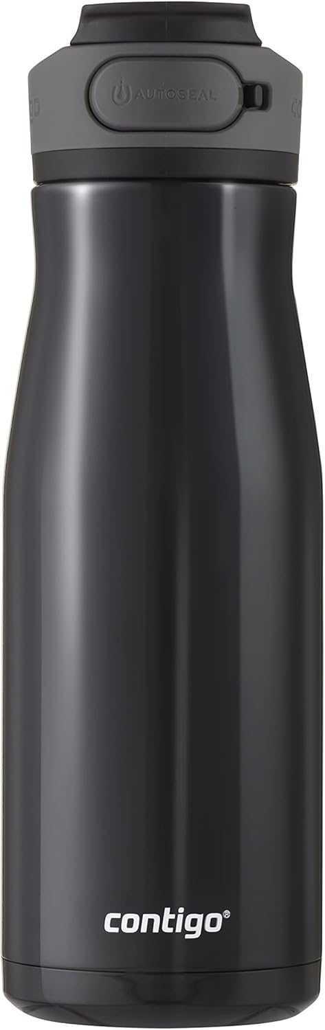 Contigo Cortland Chill 2.0 Vacuum-Insulated Stainless Steel Water Bottle, Spill-Proof Sip Technology, Interchangeable Lid, 24oz, Steel/Licorice, Perfect for Fitness Travel Everyday Use
