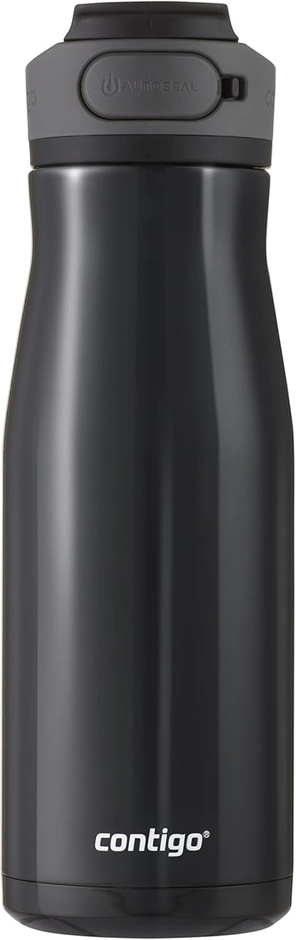 Contigo Cortland Chill 2.0 Vacuum-Insulated Stainless Steel Water Bottle, Spill-Proof Sip Technology, Interchangeable Lid, 24oz, Steel/Licorice, Perfect for Fitness Travel Everyday Use