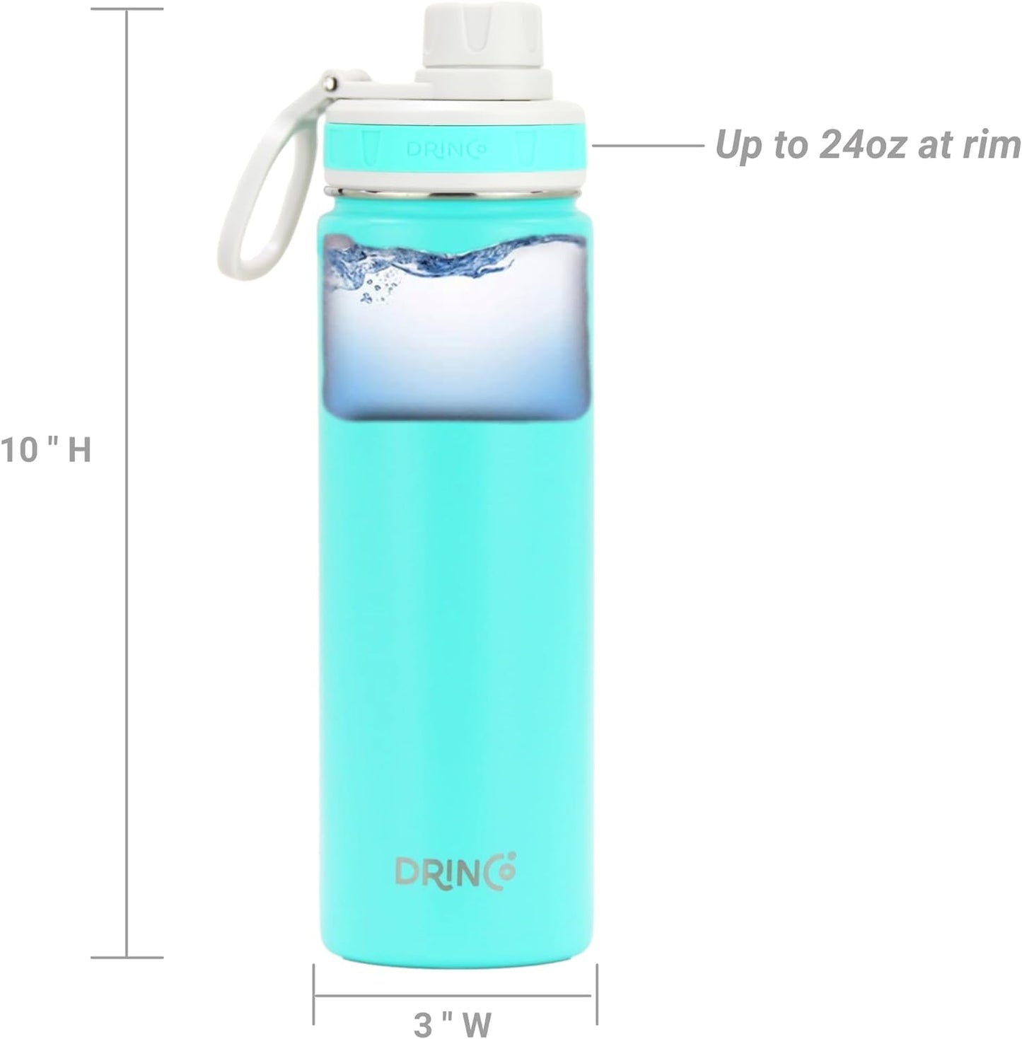 Drinco Stainless Steel Water Bottle Spout Lid Vacuum Insulated Double Wall Water Bottle Wide Mouth (40oz 32oz 22oz 18oz 14oz) Leak Proof Keep Cold Sport Camping Hiking (22 oz, 22oz Black)