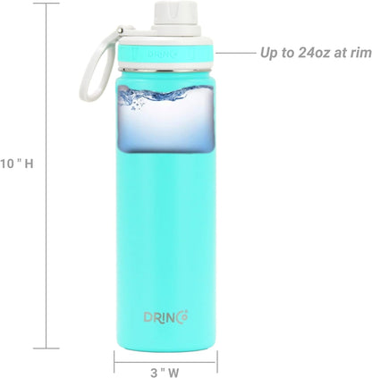 Drinco Stainless Steel Water Bottle Spout Lid Vacuum Insulated Double Wall Water Bottle Wide Mouth (40oz 32oz 22oz 18oz 14oz) Leak Proof Keep Cold Sport Camping Hiking (22 oz, 22oz Black)
