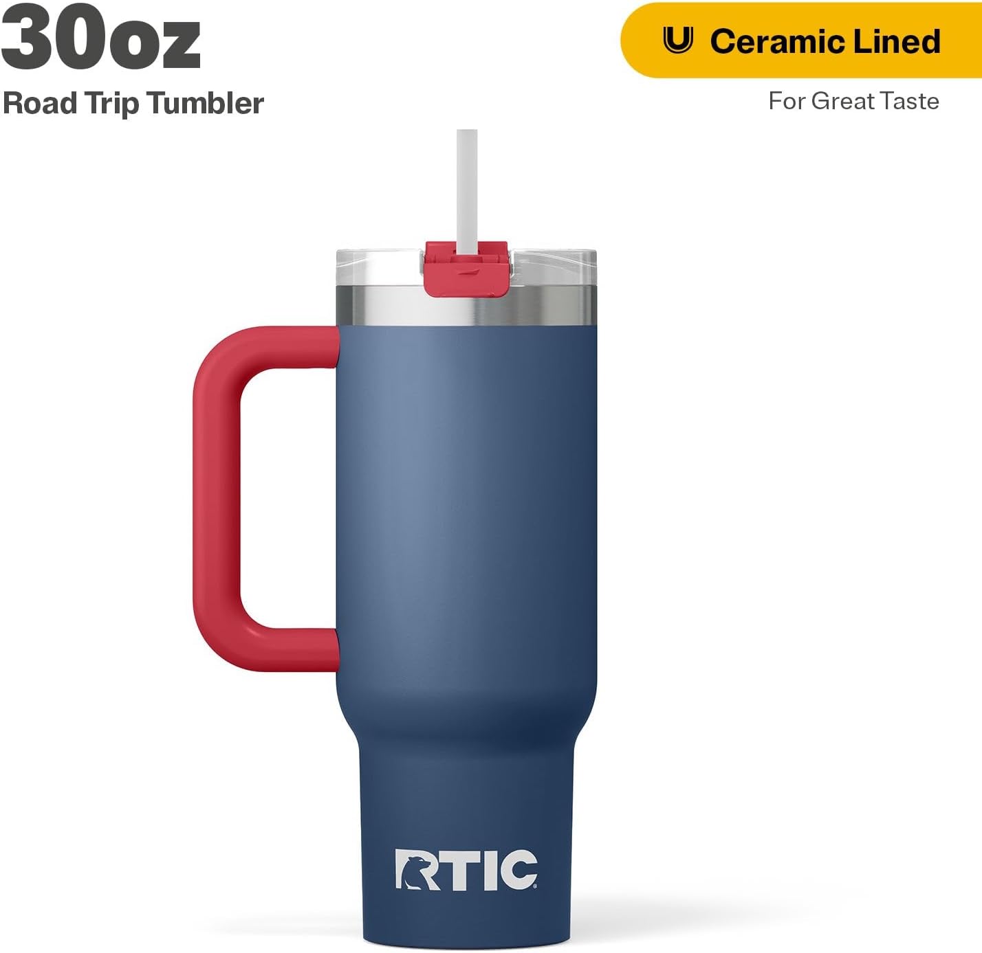 RTIC 30 oz Road Trip Tumbler Double-Walled Ceramic Lined InsulatedStainless Steel Portable Travel Coffee Mug Cup with Lid, Handle and Straw, Periwinkle Bouquet