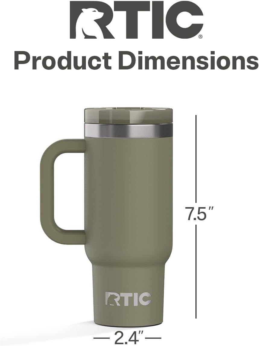 RTIC Little Road Trip Tumbler 16oz for Kids with Straw Lid and Handle, Ceramic Lined, Insulated Stainless Steel Travel Water Mug Cup, Leak-Proof, RTIC Ice Glitter
