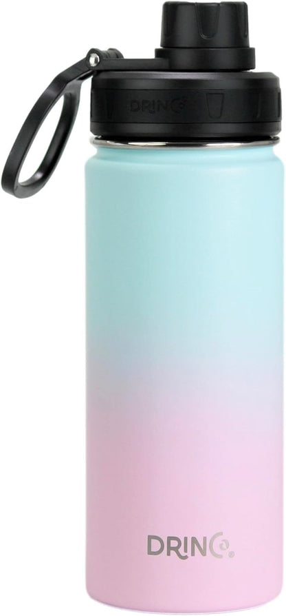 Drinco Stainless Steel Water Bottle Spout Lid Vacuum Insulated Double Wall Water Bottle Wide Mouth (40oz 32oz 22oz 18oz 14oz) Leak Proof Keep Cold Sport Camping Hiking (22 oz, 22oz Black)