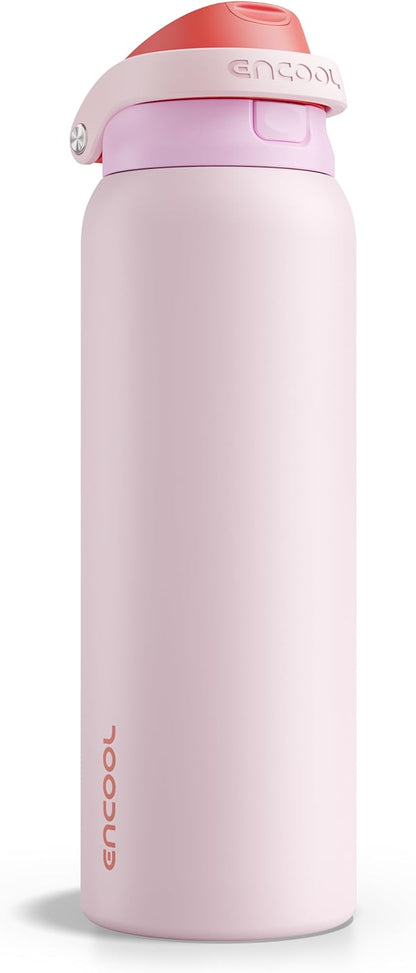 ENCOOL Leakproof Insulated Water Bottle with Straw Dual-Sip Water Bottle Bag-Safe Design for Work, Commute & Gym – Keeps Drinks Cold All Day, 24 oz, Lemonade Pink - Colors A