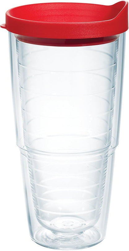 Tervis Clear & Colorful Lidded Made in USA Double Walled Insulated Tumbler Travel Cup Keeps Drinks Cold & Hot, 24oz, Black Lid, 1 Count (Pack of 1)