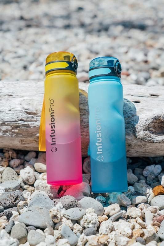 Infusion Pro 32 oz Fruit Infuser Water Bottle with Time Marker - Flip Top Locking Lid, Insulated Sleeve & 50 Recipe Fruit Infusion Water eBook : Leak Proof : for Gym, Sports, Travel : Unique Gift Idea