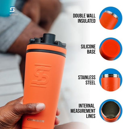 Ice Shaker Insulated Stainless Steel Shaker Bottle | 26oz, Black | Cold for 30+ Hours | Insulated Cup with Twist-on Agitator | Odor-Free Bottle for Protein Shakes, Water, Smoothies, Cocktails
