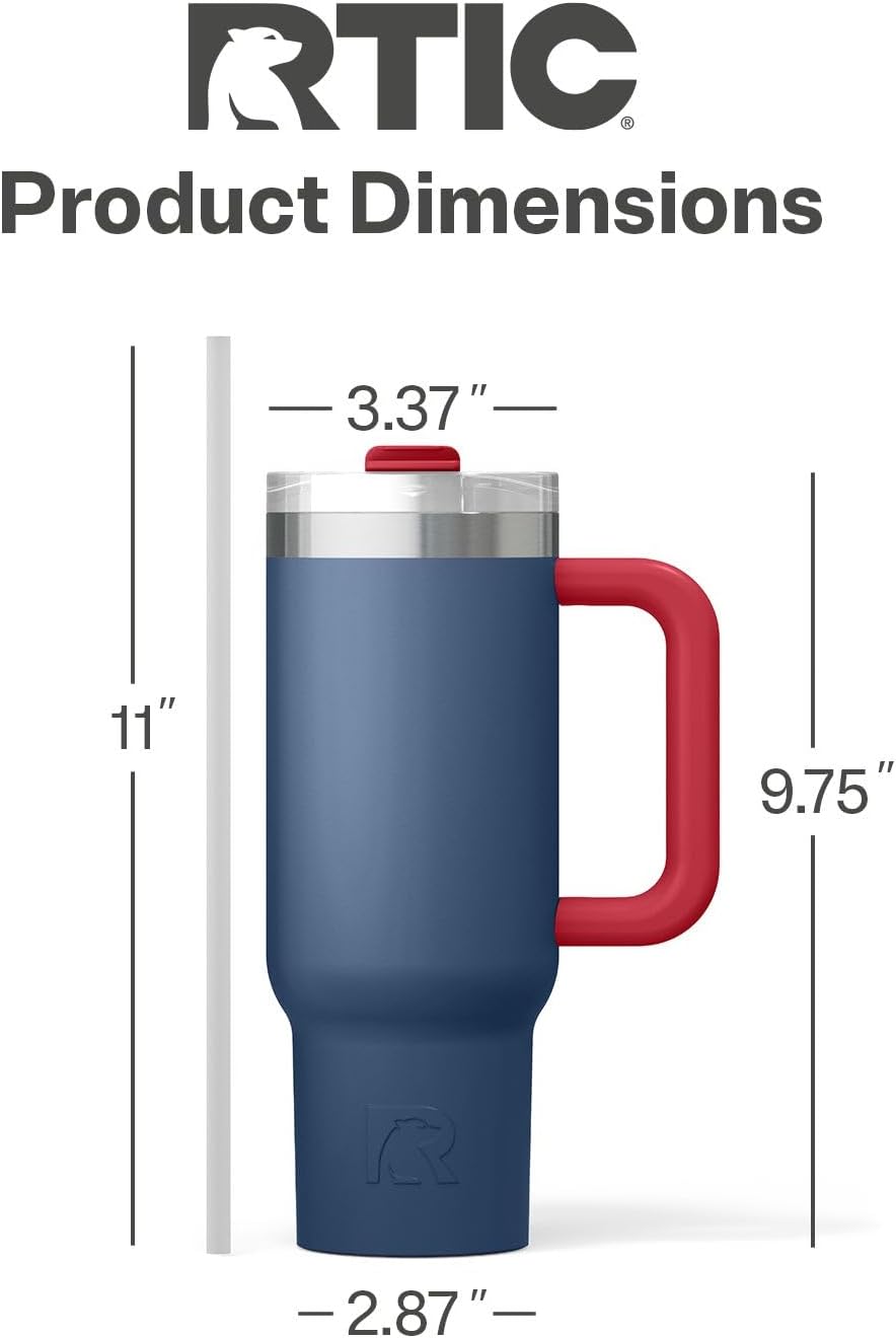 RTIC 30 oz Road Trip Tumbler Double-Walled Ceramic Lined InsulatedStainless Steel Portable Travel Coffee Mug Cup with Lid, Handle and Straw, Periwinkle Bouquet