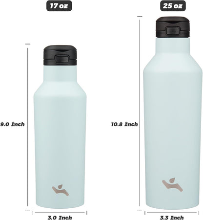 Konokyo Insulated Water Bottle with Straw,25 OZ Double Wall Vacuum Stainless Steel Water Flask with 2 Lids,Black