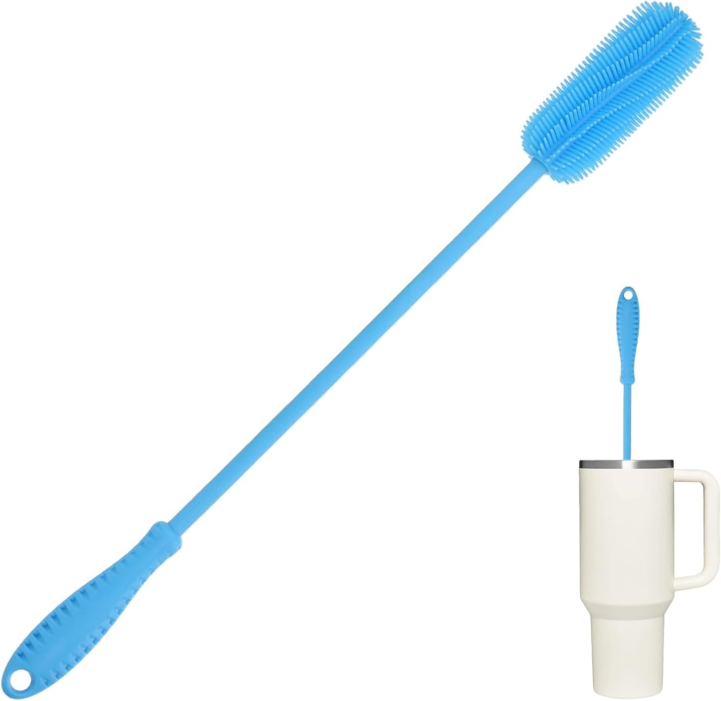 Silicone Bottle Cleaning Brush with Long Handle, 12.5" Water Bottle Cleaner for Baby Bottles, Hydro Flask, Sports Bottle, Vase, Glassware, Perfect for Smaller Diameter Bottle Openings (One Pack)