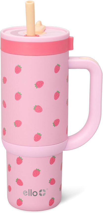 Ello Oasis 18oz Kids Tumbler with Handle & Retracting Straw, 100% Leakproof Reusable Insulated Stainless Steel Cup, Gifts for Teens Girls Boys, Keeps cold for 18 Hours, Cup Holder Friendly, Glacier