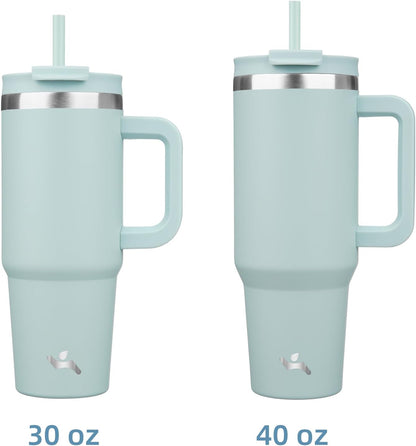 Konokyo 30 oz Tumbler with Handle and 2 Straws,2 in 1 Lid Insulated Water Bottle Stainless Steel Travel Coffee Mug,Sky