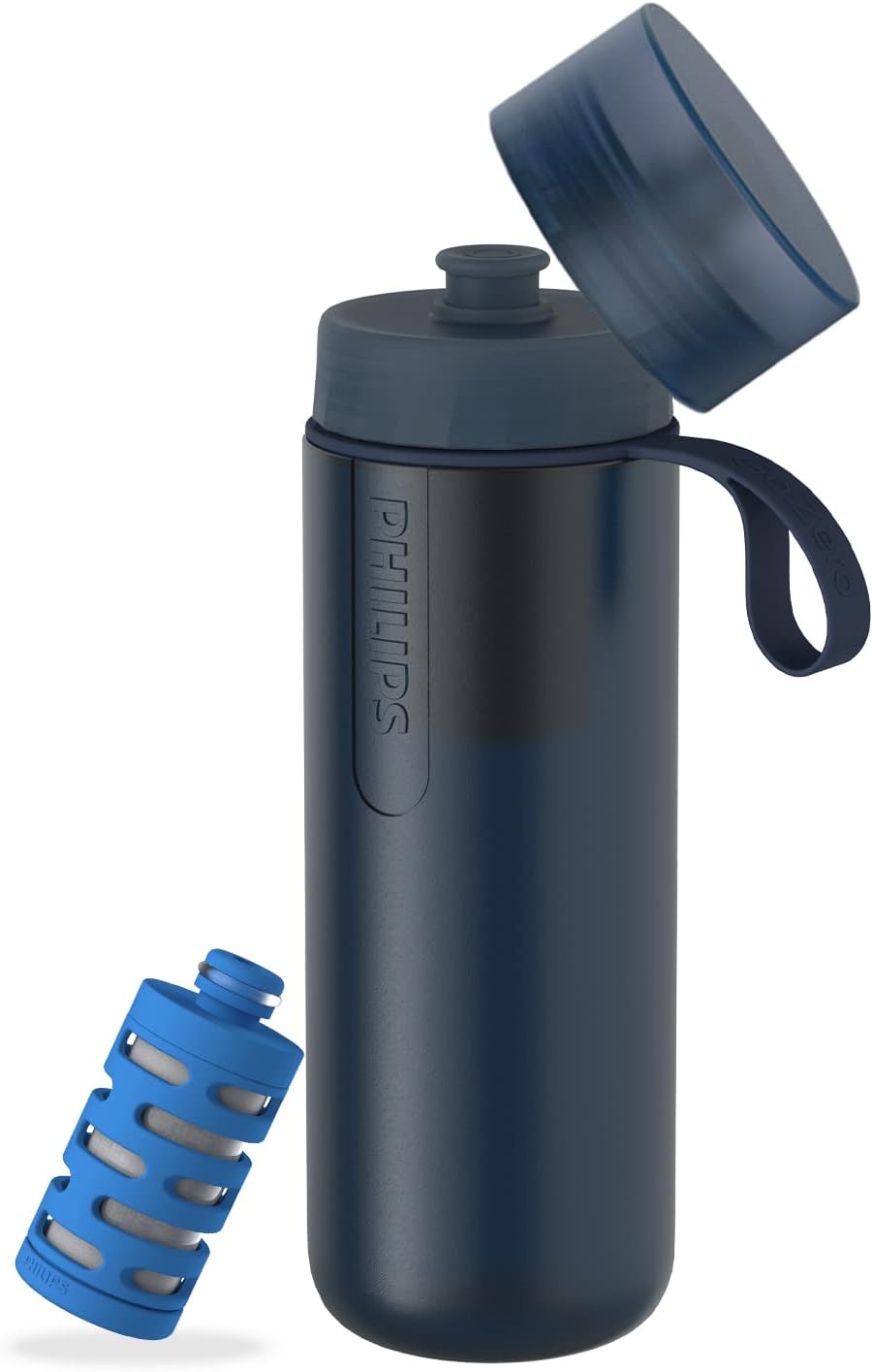 Philips Water GoZero Active BPA-Free Water Bottle with Fitness Tap Water Filter, Sport Squeeze Water Bottle, Lightweight, 24 oz with Fitness Filter, Plum