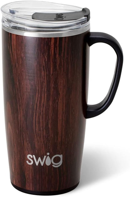 Swig Life 18oz Travel Mug, Insulated Tumbler with Handle and Lid, Cup Holder Friendly, Dishwasher Safe, Stainless Steel, Travel Coffee Cup (Honey Meadow)