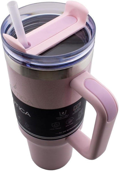 Nautica 40oz Insulated Tumbler with Handle and Straw, Stainless Steel Double Wall Vacuum Travel Mug, Leak-Resistant 3-Way Lid, Keeps Cold for 24 Hours, Fits Car Cup Holders (NAVY)