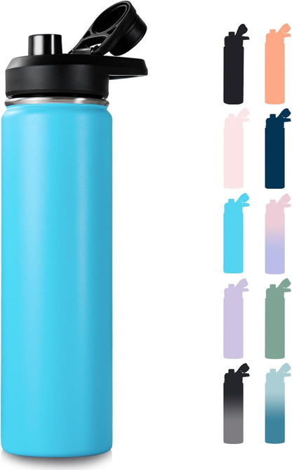 Fijinhom 24 oz Insulated Water Bottle with Handle, 304 Stainless Steel Water Bottles with Wide Mouth, Double Wall Vacuum Sports Water Bottle, BPA Free, Keep Cold and Hot, Black | with Handle