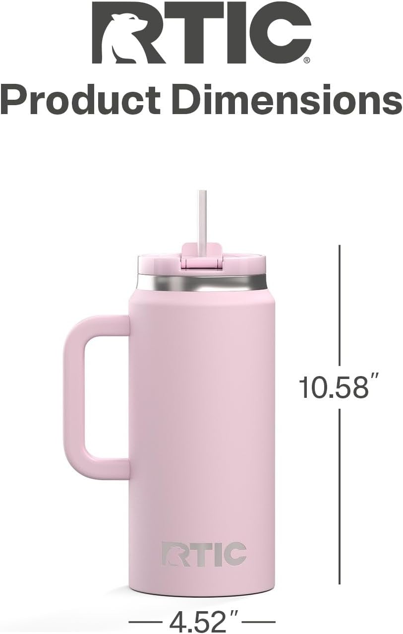 RTIC 64oz Road Trip Tumbler with Handle, Lid and Straw, Ceramic Lined, Insulated, Stainless Steel, Double Wall Vacuum-Insulation, Travel Cup, Cool Grey