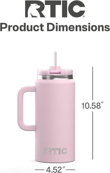 RTIC 64oz Road Trip Tumbler with Handle, Lid and Straw, Ceramic Lined, Insulated, Stainless Steel, Double Wall Vacuum-Insulation, Travel Cup, Cool Grey