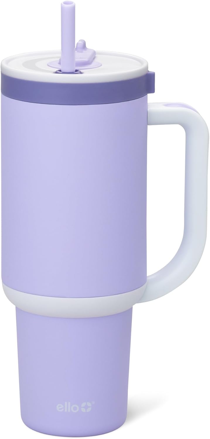 Ello Oasis 40 oz Tumbler with Handle & Retracting Straw | Reusable Insulated Stainless Steel Cup 100% Leakproof, Gifts for Teens Women Men | Keeps cold for 24 Hours, Cup Holder Friendly, Daisies