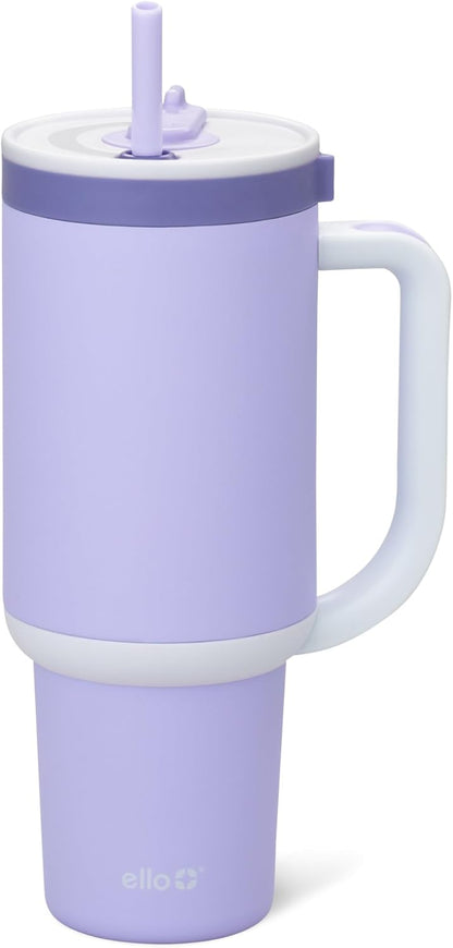 Ello Oasis 40 oz Tumbler with Handle & Retracting Straw | Reusable Insulated Stainless Steel Cup 100% Leakproof, Gifts for Teens Women Men | Keeps cold for 24 Hours, Cup Holder Friendly, Daisies