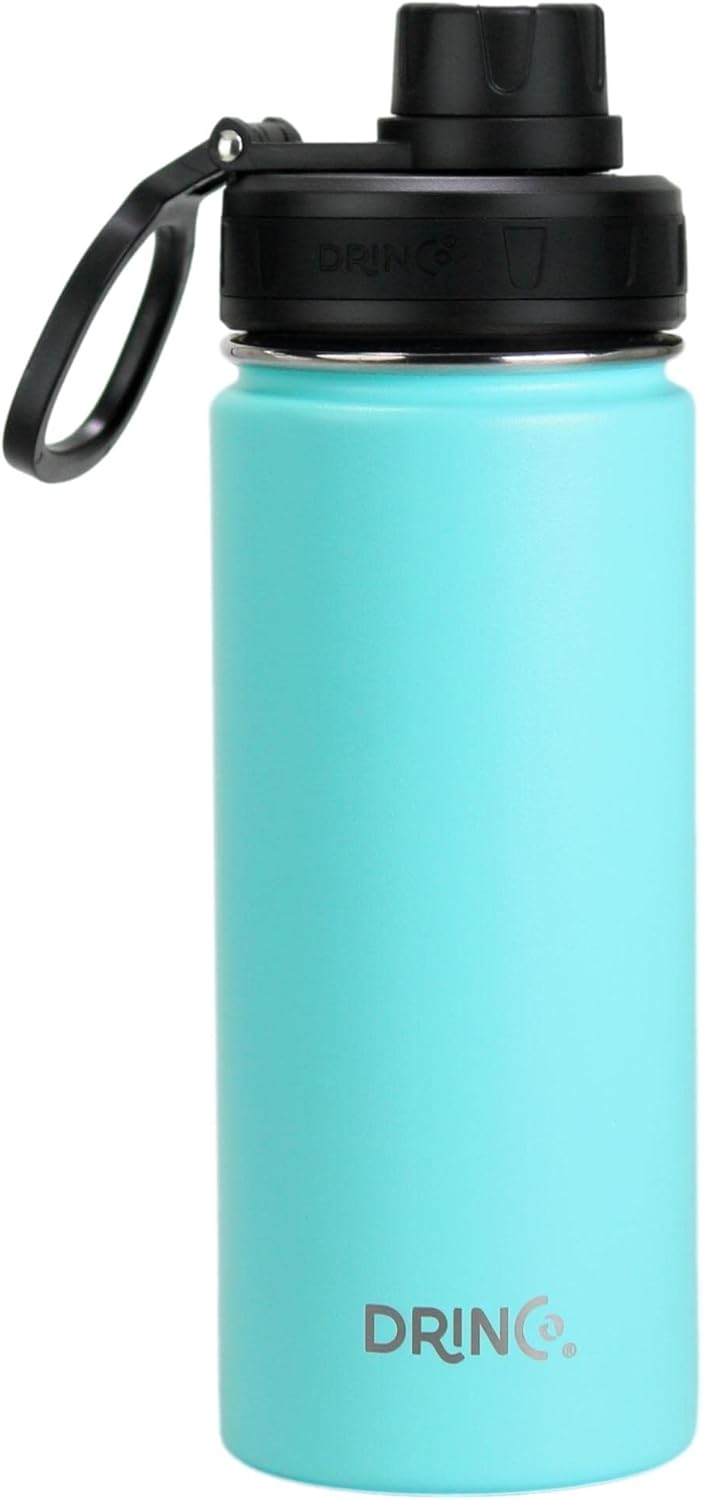Drinco Stainless Steel Water Bottle Spout Lid Vacuum Insulated Double Wall Water Bottle Wide Mouth (40oz 32oz 22oz 18oz 14oz) Leak Proof Keep Cold Sport Camping Hiking (22 oz, 22oz Black)