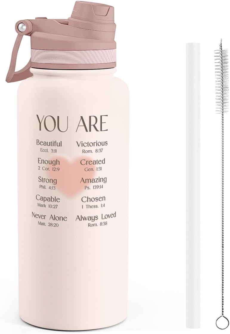 SANDJEST Pickleball Stainless Steel Water Bottle with Strap 32oz, Insulated Bottles with Straw and Spout Lid for Gym Sports Travel Outdoor, Gifts for Women Girls Birthday Christmas
