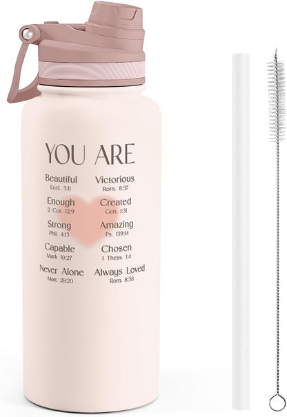 SANDJEST Pickleball Stainless Steel Water Bottle with Strap 32oz, Insulated Bottles with Straw and Spout Lid for Gym Sports Travel Outdoor, Gifts for Women Girls Birthday Christmas
