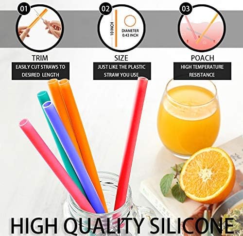 Reusable Silicone Drinking Straws, 12 Pcs Eco Friendly Silicone Straws 2 cleaning Brushes,for 30oz and 20oz Tumblers, Rtic,Yeti, Ozark, (Two-tone Dot, 10 inches)