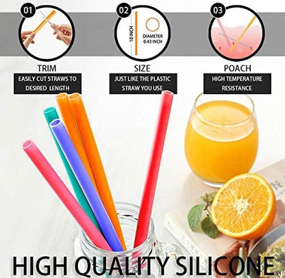 Reusable Silicone Drinking Straws, 12 Pcs Eco Friendly Silicone Straws 2 cleaning Brushes,for 30oz and 20oz Tumblers, Rtic,Yeti, Ozark, (Two-tone Dot, 10 inches)