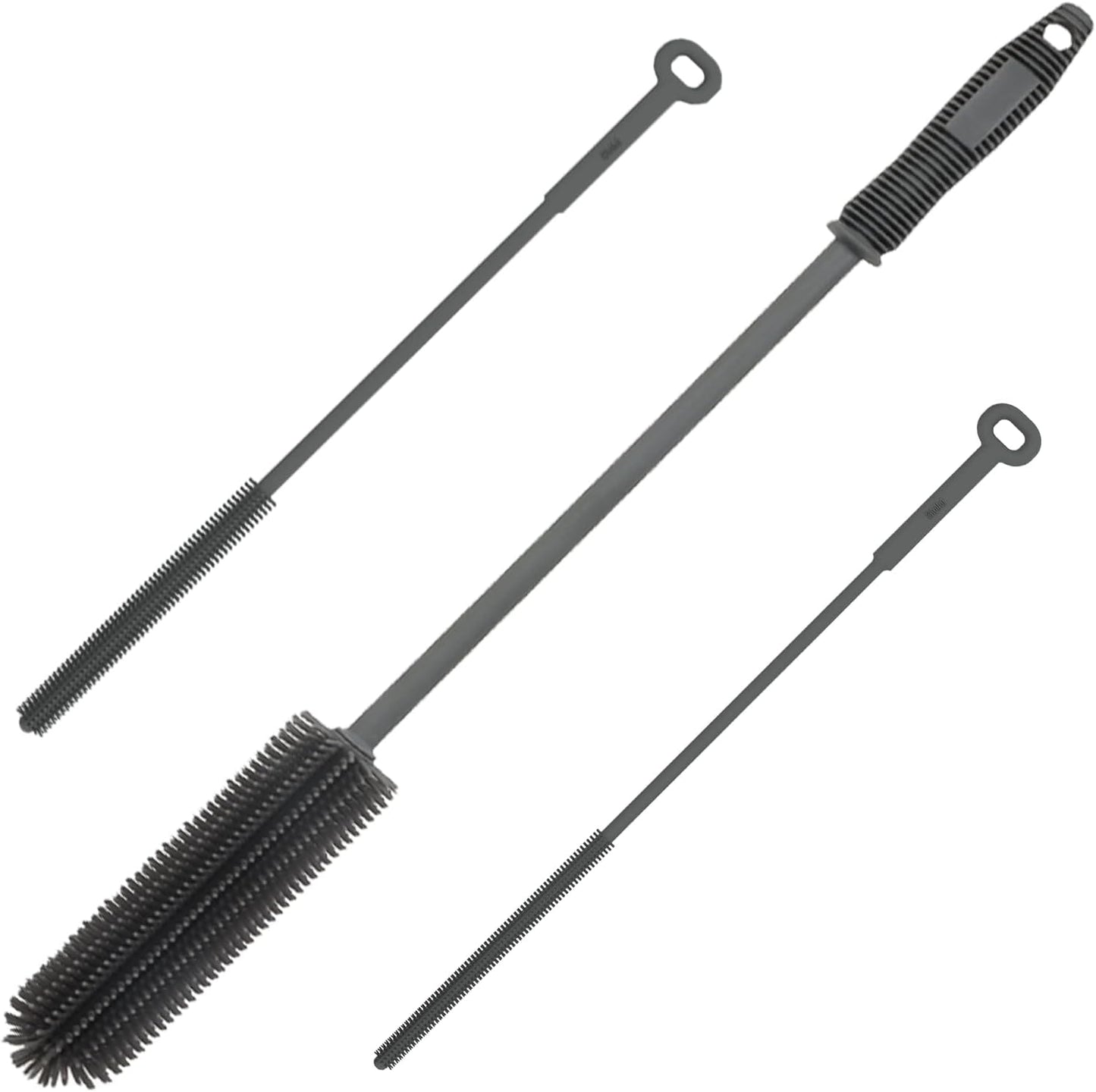 Silicone Water Bottle Brush and Straw Cleaner Set,Long Bottle Brush,Straw Cleaning Brush Silicone,Long Handle Scrub Cleaning Brush for Narrow Neck Bottle,Wine Bottle,Thermos,Sports Bottles (Dark Grey)