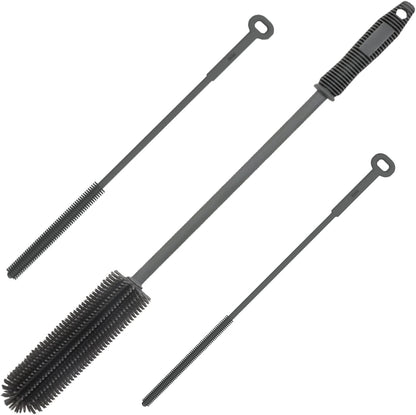 Silicone Water Bottle Brush and Straw Cleaner Set,Long Bottle Brush,Straw Cleaning Brush Silicone,Long Handle Scrub Cleaning Brush for Narrow Neck Bottle,Wine Bottle,Thermos,Sports Bottles (Dark Grey)