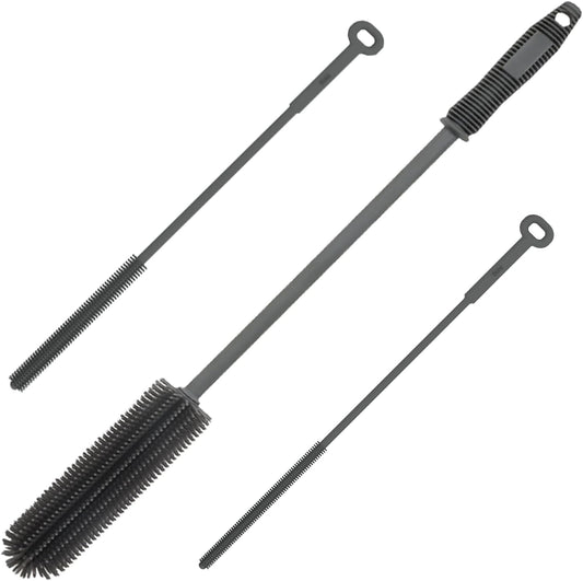 Silicone Water Bottle Brush and Straw Cleaner Set,Long Bottle Brush,Straw Cleaning Brush Silicone,Long Handle Scrub Cleaning Brush for Narrow Neck Bottle,Wine Bottle,Thermos,Sports Bottles (Dark Grey)