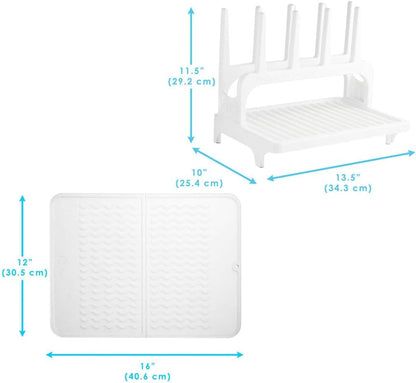 PopYum Seattle Gray Space Saving Drying Rack Made from 100% Recycled Bottles with Clear Frosted Silicone Drying Mat, Countertop for Baby Bottle, Plastic Bags, Cups, Glass, Tumblers, Compact