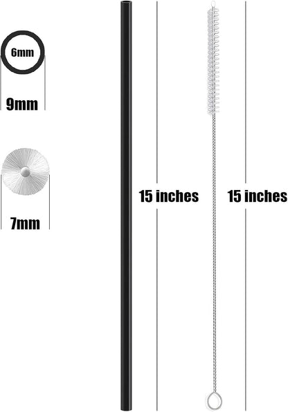 ALINK 15 inch Extra Long Reusable Black Silicone Straws, 4-Pack Flexible Straws for Stanley 40 oz Tumbler, 1 Gallon Water Bottle, Wine Bottle, 128 64 oz Tumbler with Brush
