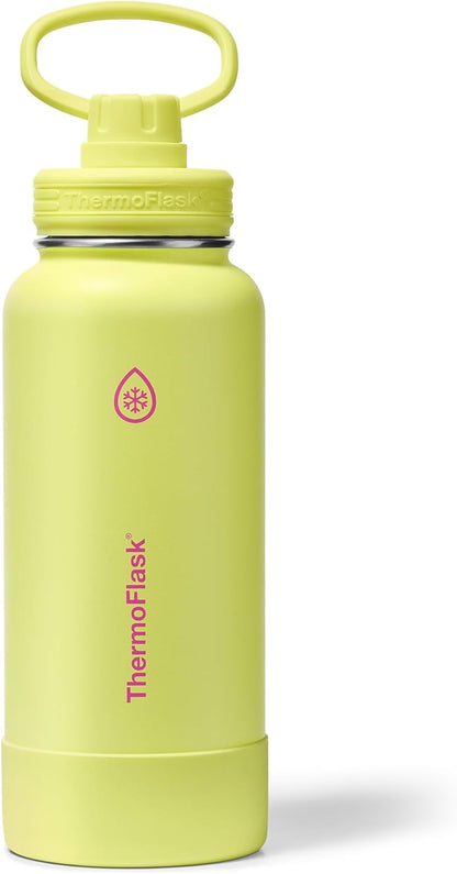 ThermoFlask Insulated Water Bottle with Spout Lid (24 oz, Lemonade Stand) - Leakproof, Stainless Steel Water Bottle for Cold & Hot Drinks, Travel & Daily Hydration