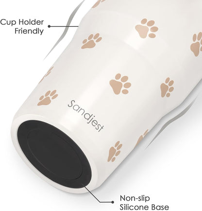 SANDJEST Leopard Skin Stainless Steel Straw Lid Tumbler 30oz with Carry Handle for Women Girls, Insulated Travel Coffee Cup, Gift for Sports Outdoor Workout Christmas Birthday (Beige)