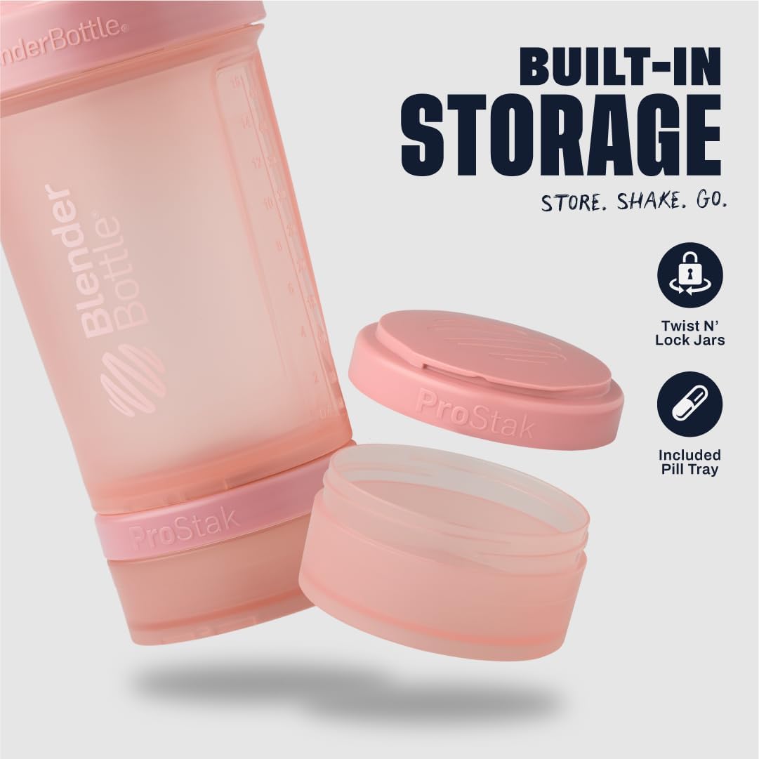 BlenderBottle Shaker Bottle with Pill Organizer and Storage for Protein Powder, Classic V2 ProStak System, 22-Ounce, Midnight Black