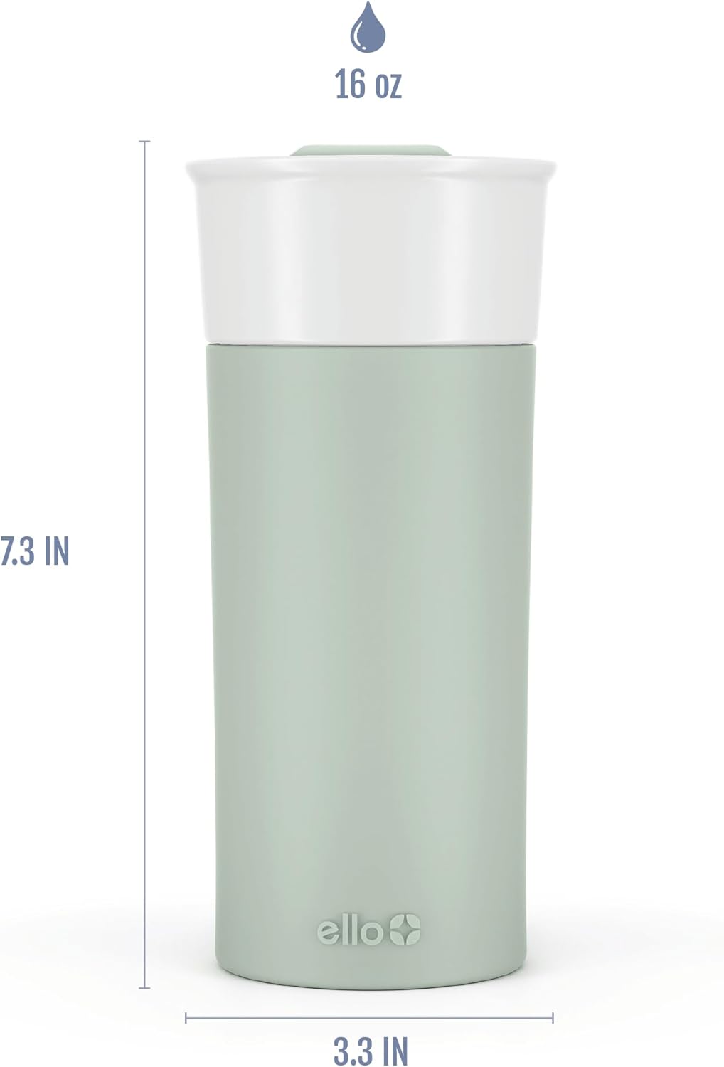Ello Ogden Ceramic Travel Mug with Splash-Resistant Slider Lid and Protective Silicone Boot, Perfect for Coffee or Tea, BPA Free, Dishwasher Safe, Gray, 16 oz, 758-0438-040